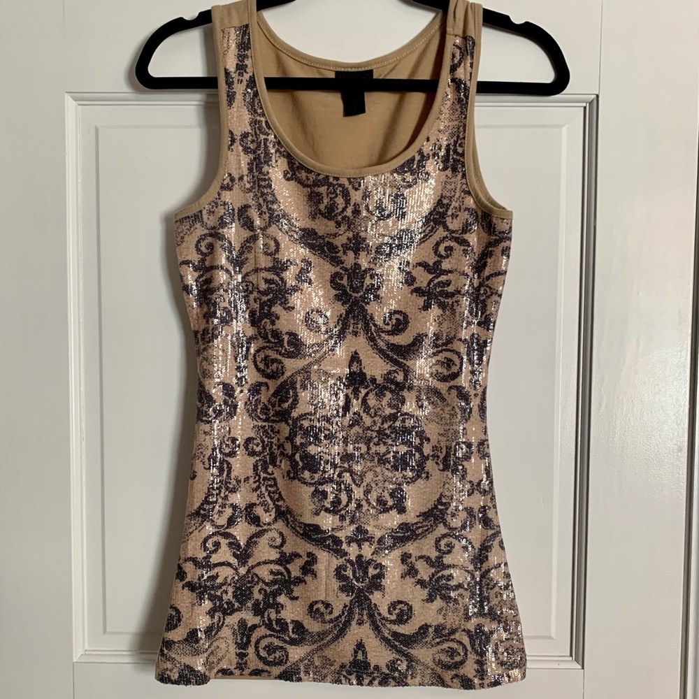 Daytrip Sequin Tan & Navy Tank Top